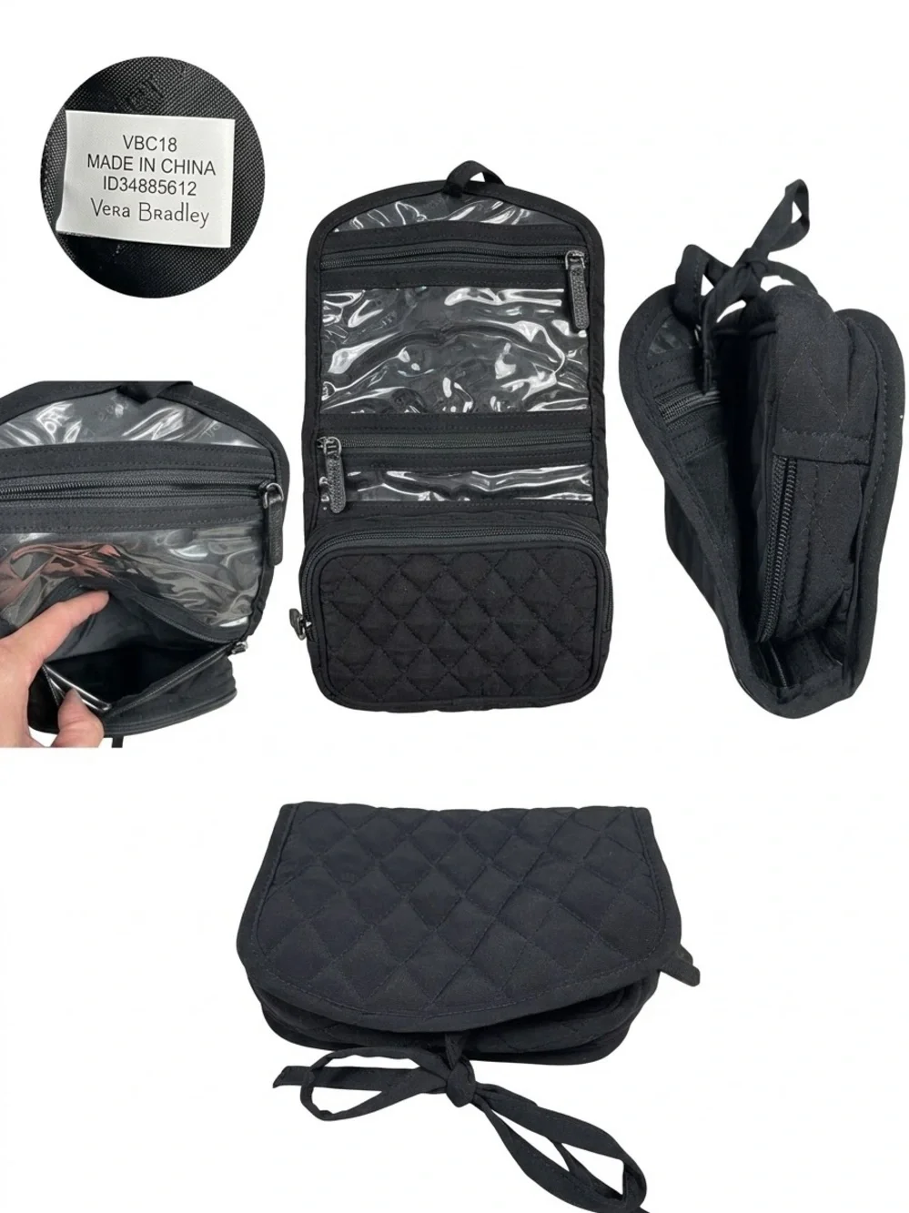Vera Bradley Black Quilted Travel Toiletry Cosmetic Bag